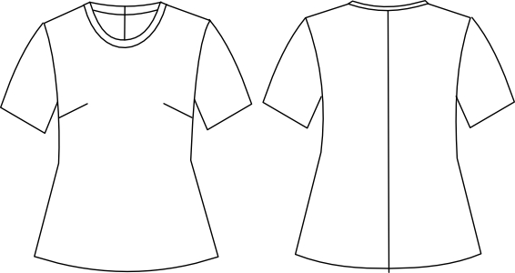 Shirt Grundschnitt technische Zeichnung von vorne und von hinten